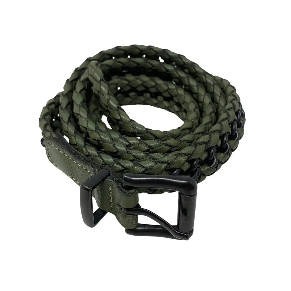 Unbranded Green and Black Braided Leather Belt Womens Size L/XL